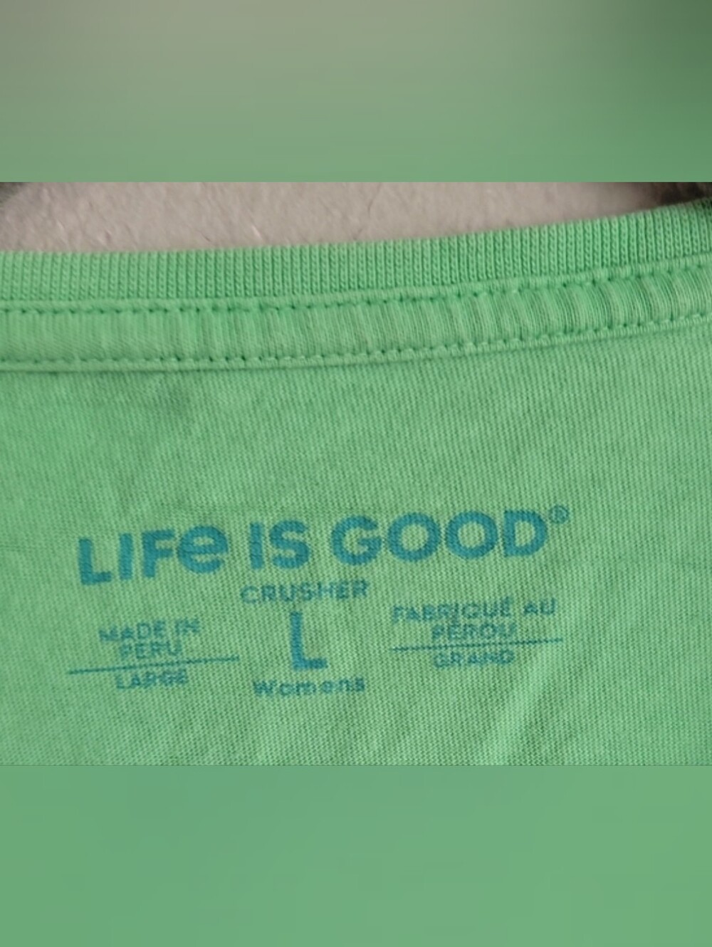 Women's size large Life Is Good green cotton Crusher tee t-shirt w/flip-flops - Picture 5 of 7